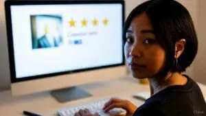 Donna al pc che inserisce recensione