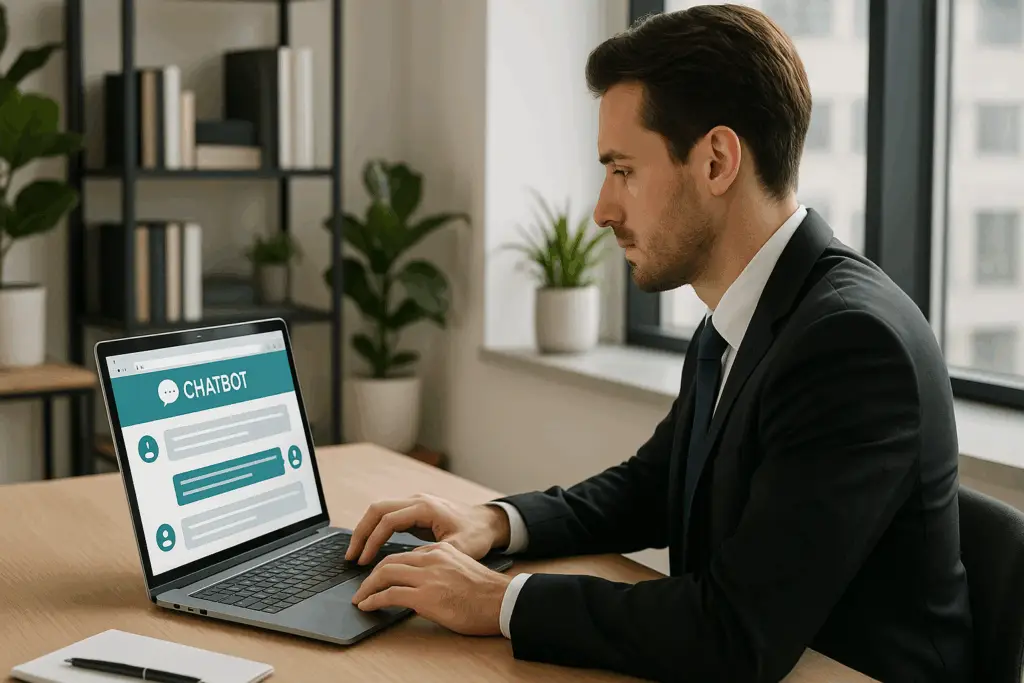 Uomo al PC con chatbot